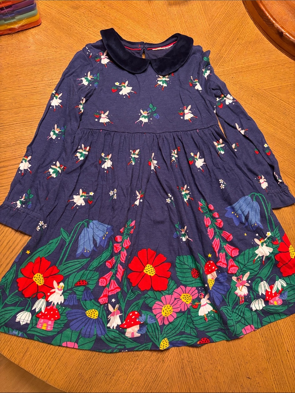 Mini Boden whimsical Navy Floral & Fairy Peter Pan Collar Dress